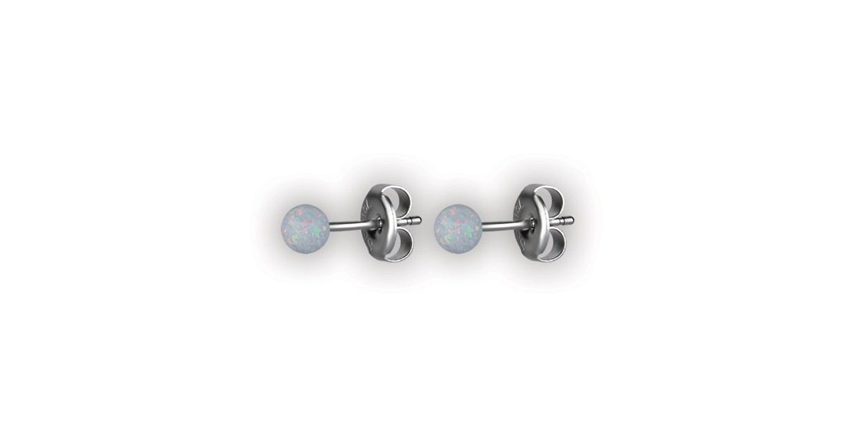 Synthetic Opal Ball Earstuds 3mm Wh/op