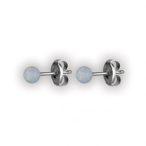 Synthetic Opal Ball Earstuds 3mm Wh/op