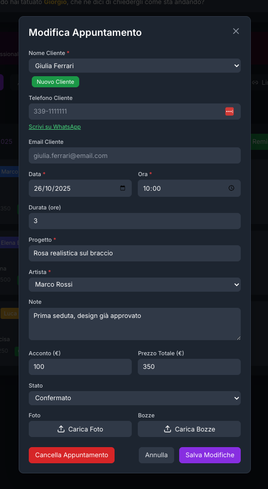 Modifica appuntamento