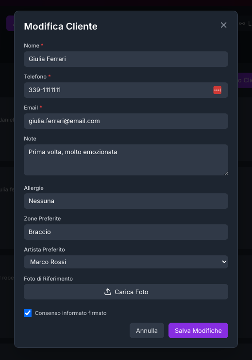 Modifica cliente